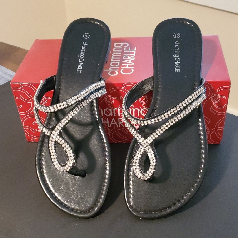 Charming Charlie Black Sandals with Silver Accents
